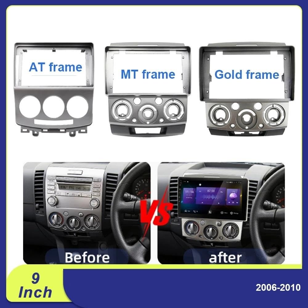 Générique Cadre de façade d'autoradio Kit De Tableau De Bord Stéréo De Voiture Android 9" pour Mazda pour BT-50 2006-2010 - Adaptateur Panneau Façade Cadre Panneau D’autoradio | Gold set