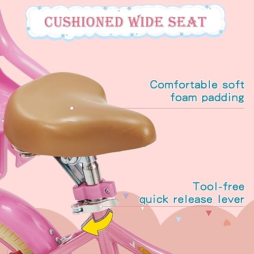 Miniatura 4 de RULLY Bicicleta infantil de 12, 14, 16 pulgadas, para niñas de 2 a 7 años, ruedas de entrenamiento incluidas, bicicletas para niñas con canasta,