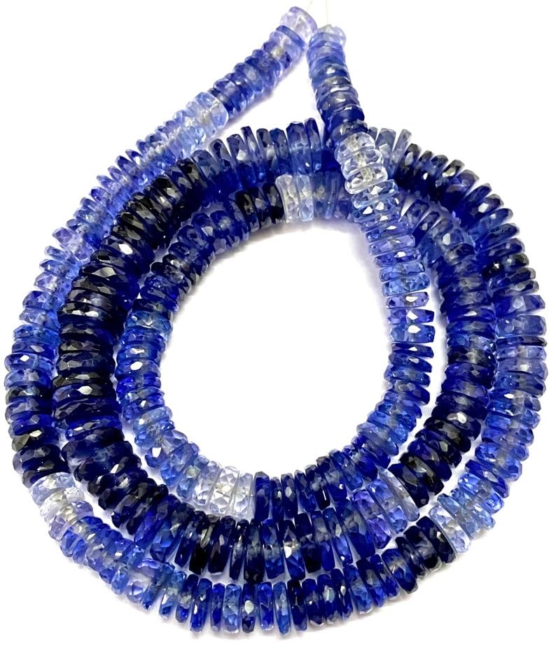 Perles rondes à facettes en saphir bleu naturel 5-8 mm pour fabrication de bijoux artisanaux