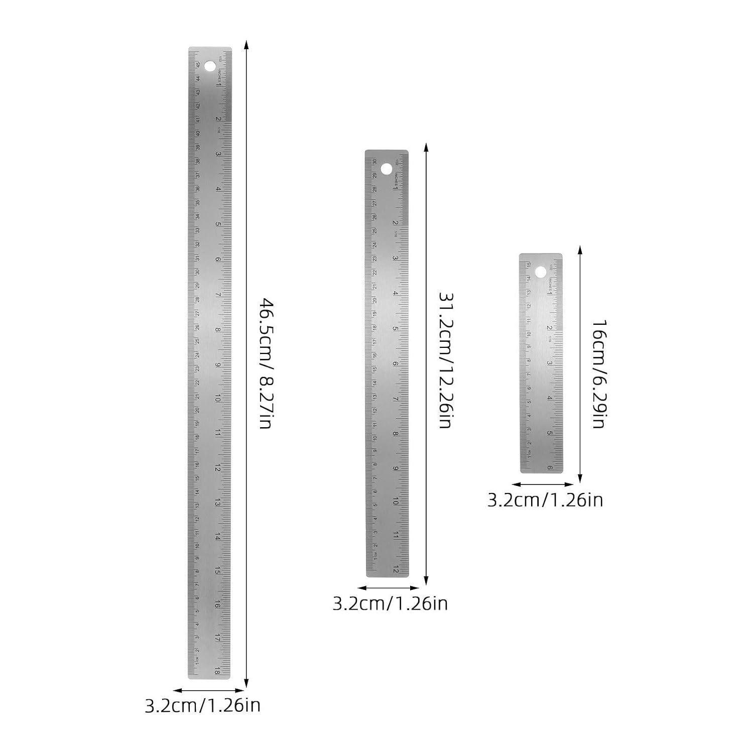 Stainless Steel Ruler with Cork Back Lightweight Drawing Measuring Tool for Office Supply and Class, Prevents Marks on Desk, Multi-Functional Measurement Ruler for Students
