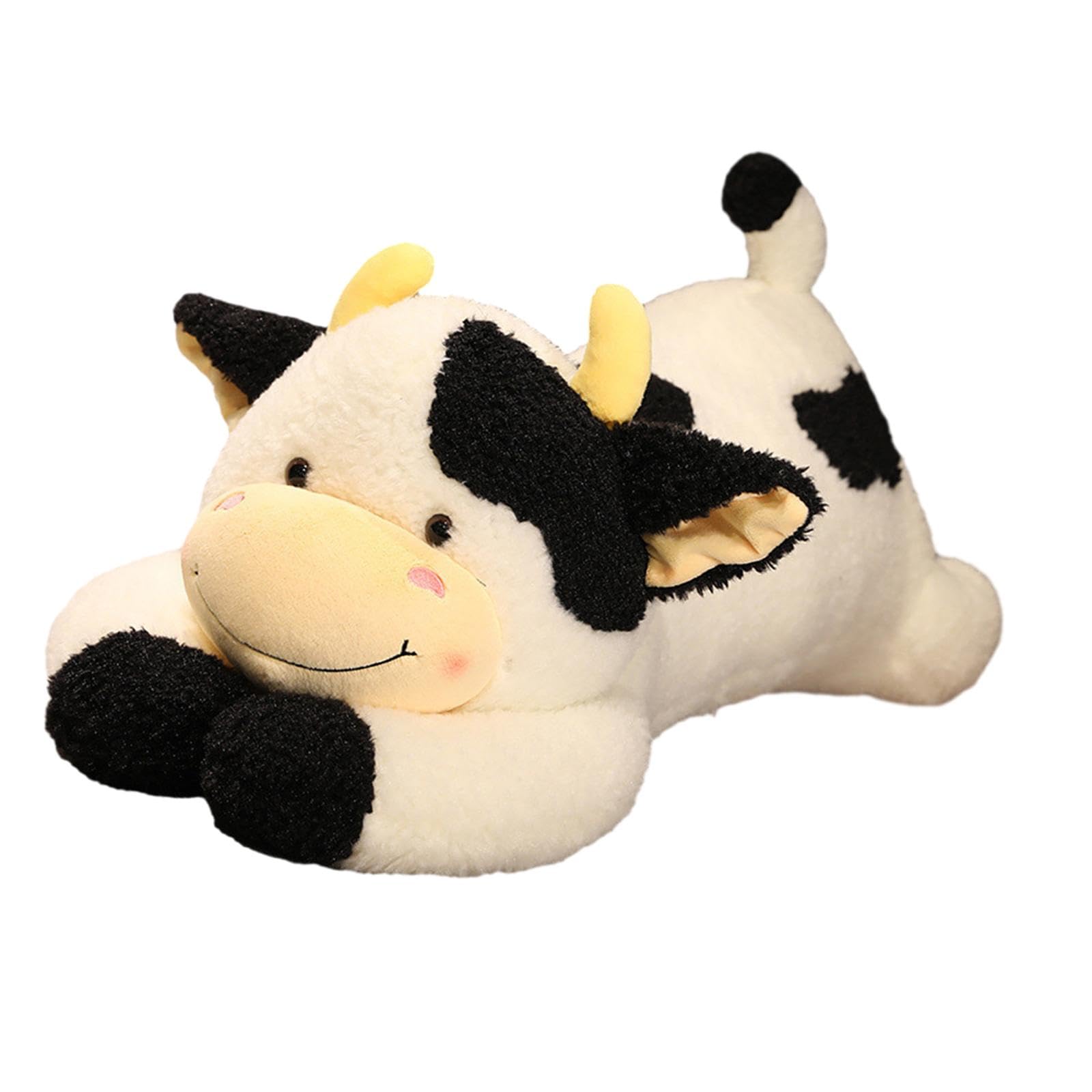 Plüschkuh Kuscheltier Kuh Stofftier Plüschtier Schmusetier Flauschig Und Hautfreundlich für Kinder Erwachsene Reisebegleiter, Schwarz