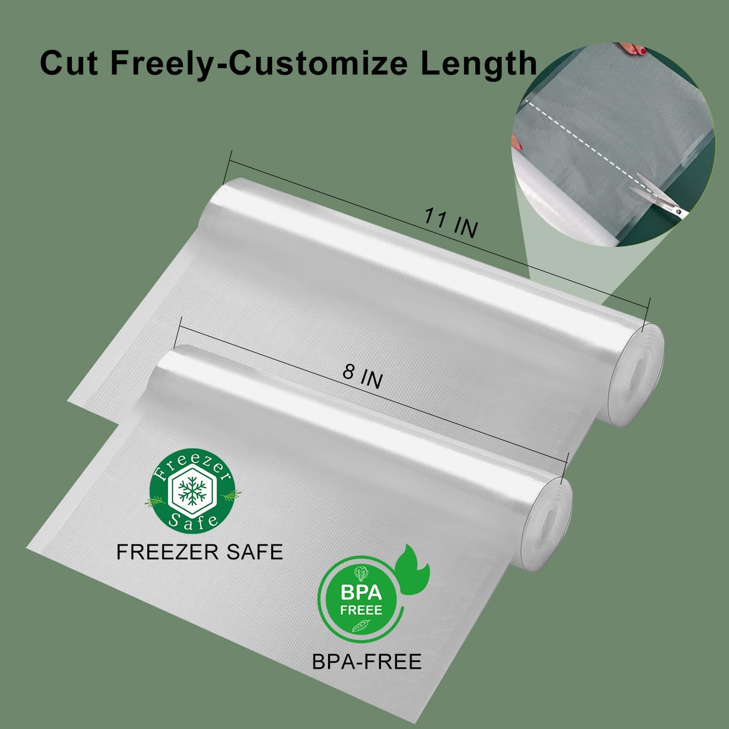 Precision Multi-layer Vacuum Sealer Bags Rolls, 8" x 16.4'(3 Rolls) and 11" x 16.4' (3 Rolls), BPA-Free Commercial Grade, Food Preservation, Food Vacuum Sealer Bags for Sous Vide and Freezer Storage