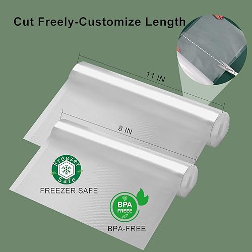 Miniatura 5 de Rollos de bolsas selladoras al vacío multicapa de precisión, 8 x 20 pies (3 rollos) y 11 x 20 pies (3 rollos), grado comercial sin BPA, conservación