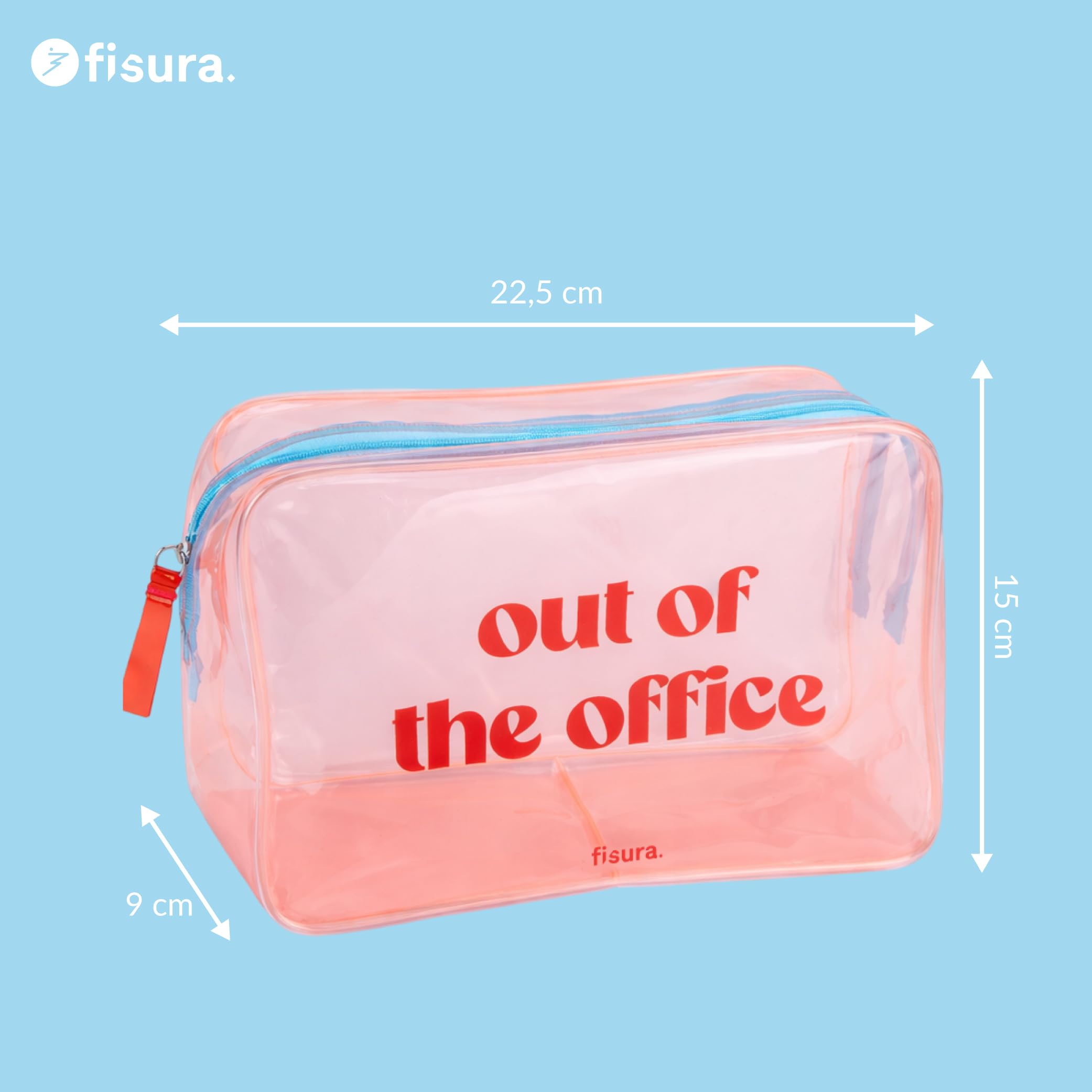Fisura – Beauty case trasparente "out of the Office" rosa. Beauty case da viaggio grande da 3 litri per vacanze o vacanze. Beauty case da spiaggia trasparente.