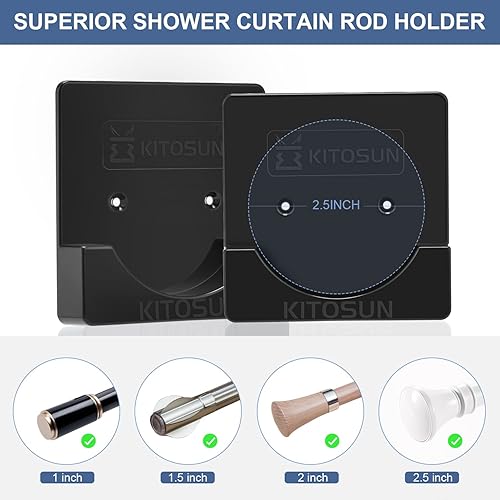 Miniatura 2 de Soporte de pared para barra de cortina de ducha, soportes de retención de poste de tensión de baño con cinta adhesiva para pegar rápidamente y