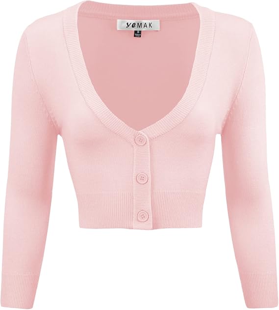 YEMAK Women’s Casual Cropped Bolero Cardigan - 3/4 Sleeve Button Up, Blush, S: Buy Online at Best Price in UAE