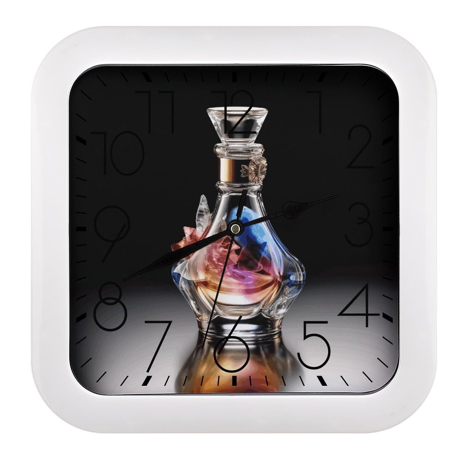 FekiLoot Perfume Bottle Wall Clock 10.2" Modern Farmhouse Square Clocks Silent No Ticking, Wall Art and Timepiece Clock for Shelf Table Mantel Or Bedside Clocks