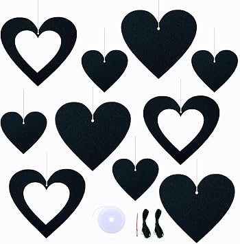 30 PCS Black Heart Ornaments Felt Heart Shaped Ornaments Bulk Hanging Black Heart Decorations for Gothic Bachelorette Decoration