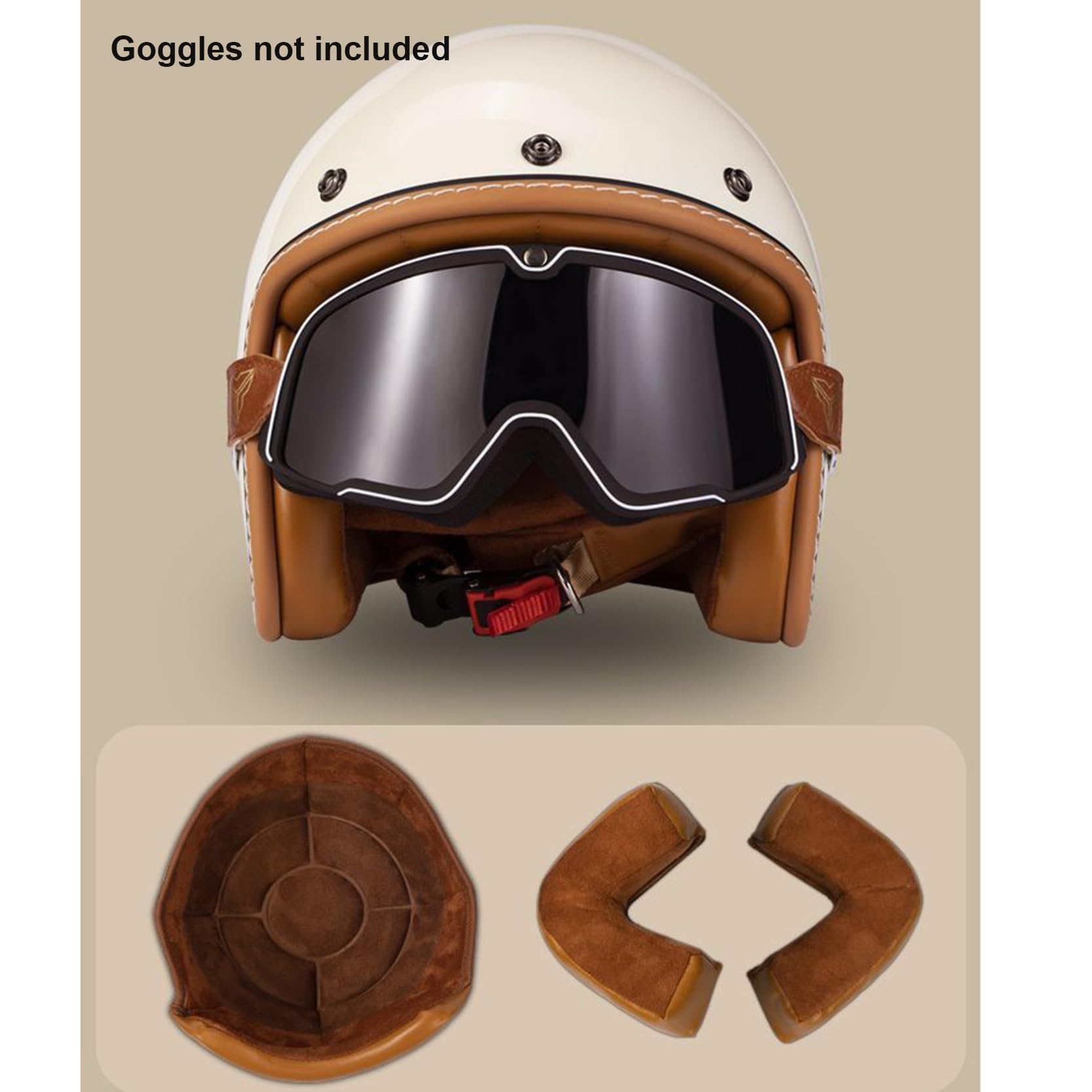 Casco Jet for Motocicleta, Retro, Abierto 3/4 con Gafas y Visera, homologado por ECE/Dot, Forro Interior extraíble, Carcasa de ABS y Capa de protección EPS combinada