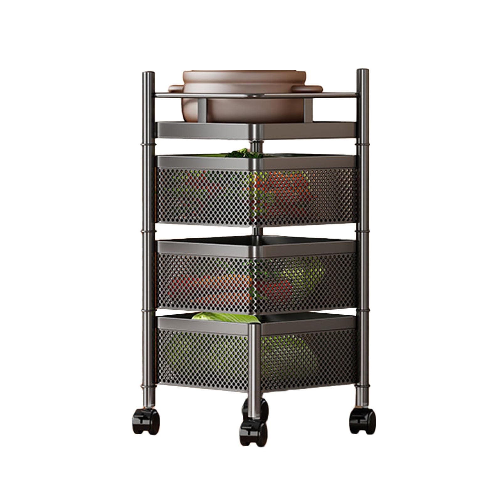 Cesto portaoggetti girevole, scaffale multistrato per cucina e bagno, organizer girevole a 5 ripiani per frutta e verdura con ruote, design salvaspazio