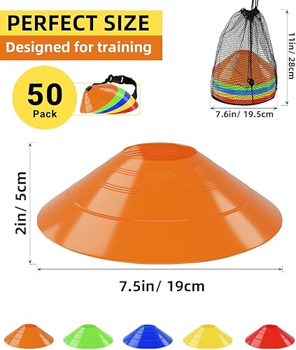 Miniatura 2 de duskeep - Paquete de 3050100 conos de fútbol, conos de disco para entrenamiento deportivo con bolsa de malla, conos deportivos para entrenamiento y