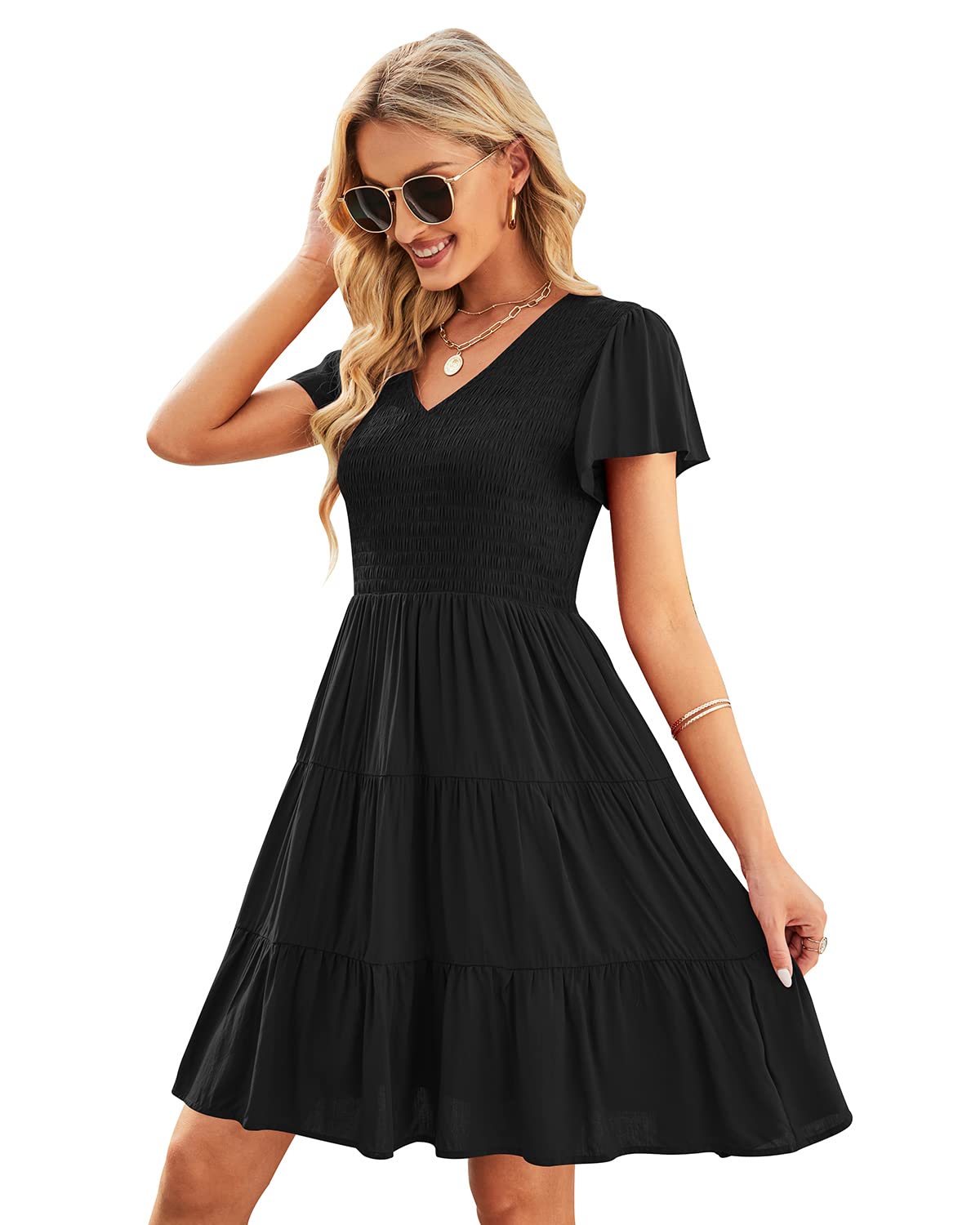 IHOT Womens Flowy Tiered Mini Dress black Large