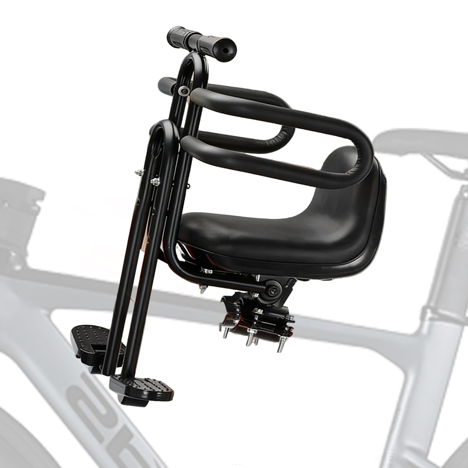 Siège de vélo avant pour enfant - Pour VTT et vélo de ville - Repose-pieds pliables - Barre de sécurité et siège rembourré - Pour 2 à 6 ans (jusqu'à 30 kg)