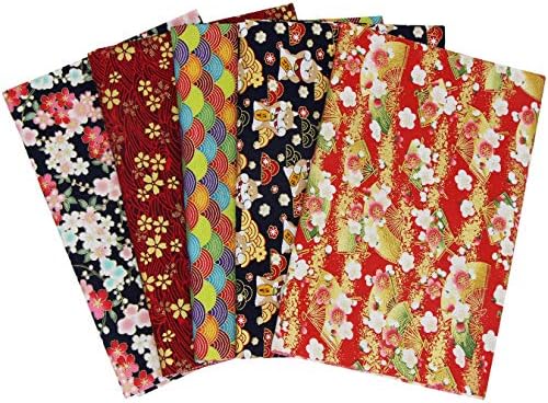 aufodara Cotton Craft Fabric Squares Patchwork Bundle, 5Pcs 50 x 50 cm Japanese Style Printed Floral Beautiful Gold Patterns Bronzing Cloth for Sewing Quilting DIY Artcraft Handwork (Blue)