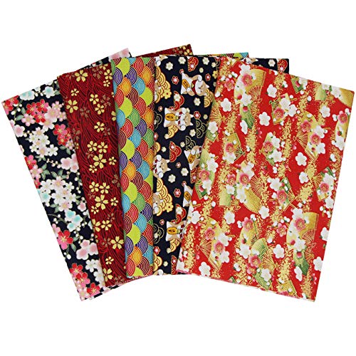 aufodara 5 pièces 50 x 50 cm Tissus Coton Style Japonais Bronzant Imprime Patchwork Couture Quilting Scrapbooking Loisir Créatifs DIY Fabric à la Main en Tissu à Coudre (Rouge, Navyblue)