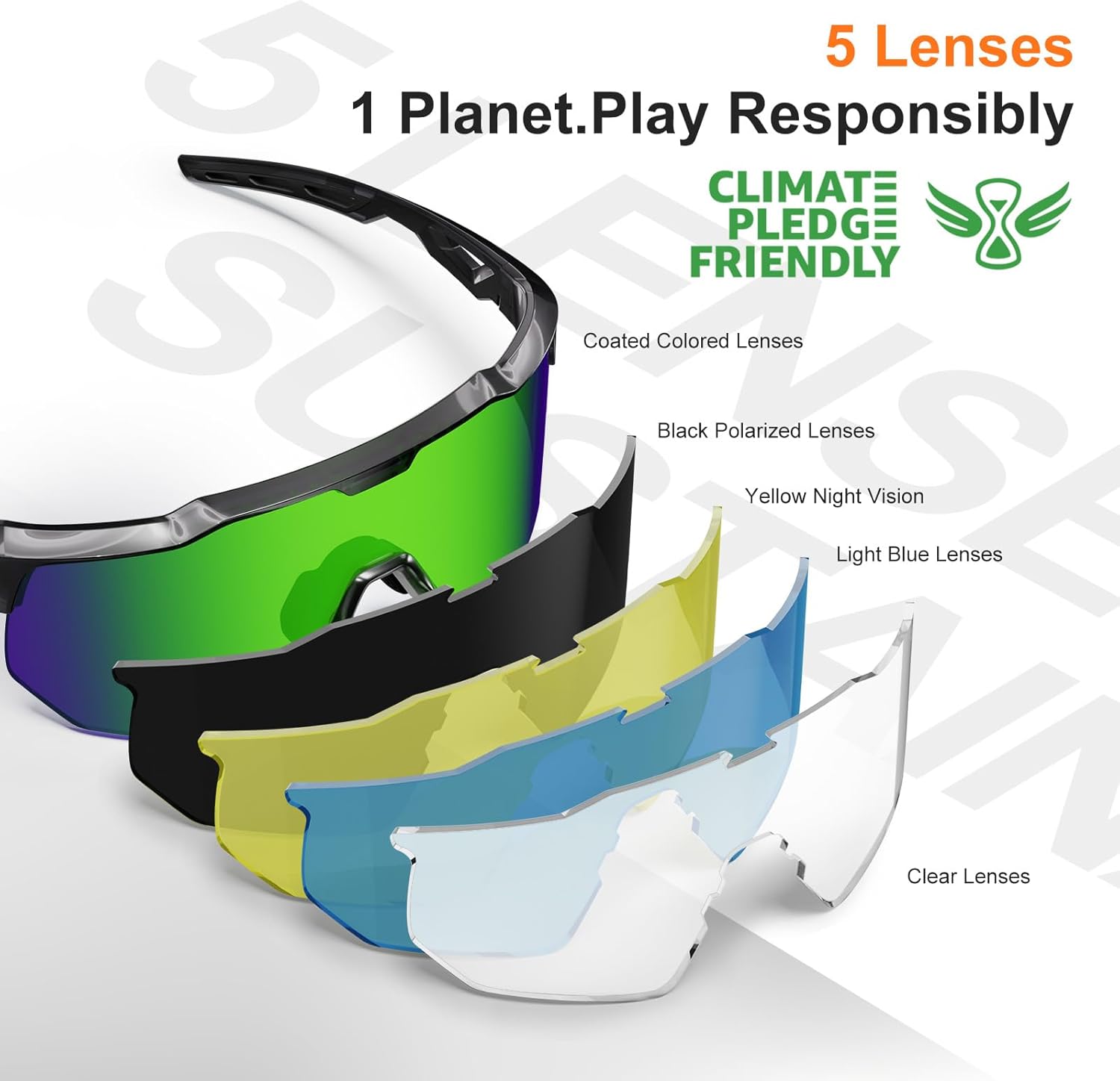 HAAYOT Polarized Cycling Glasses,Sports Sunglasses for Men Women,Baseball Biking Running Sunglasses 5 Lenses Transparent Gray Green - Image 2