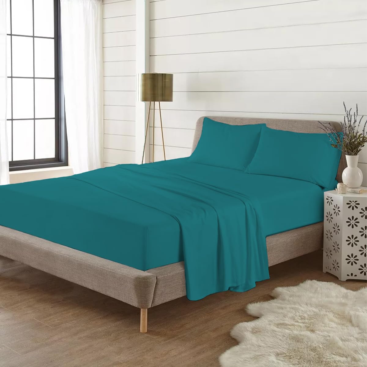 Rohi King Flannelette Fitted Sheets 10” Deep Fit– Soft & Breathable 100% Brushed Cotton Fitted Sheet – Deep Fitted Sheet with Elasticated Corners – Stain, Shrink & Wrinkle Resistant (Teal, King) — image 1