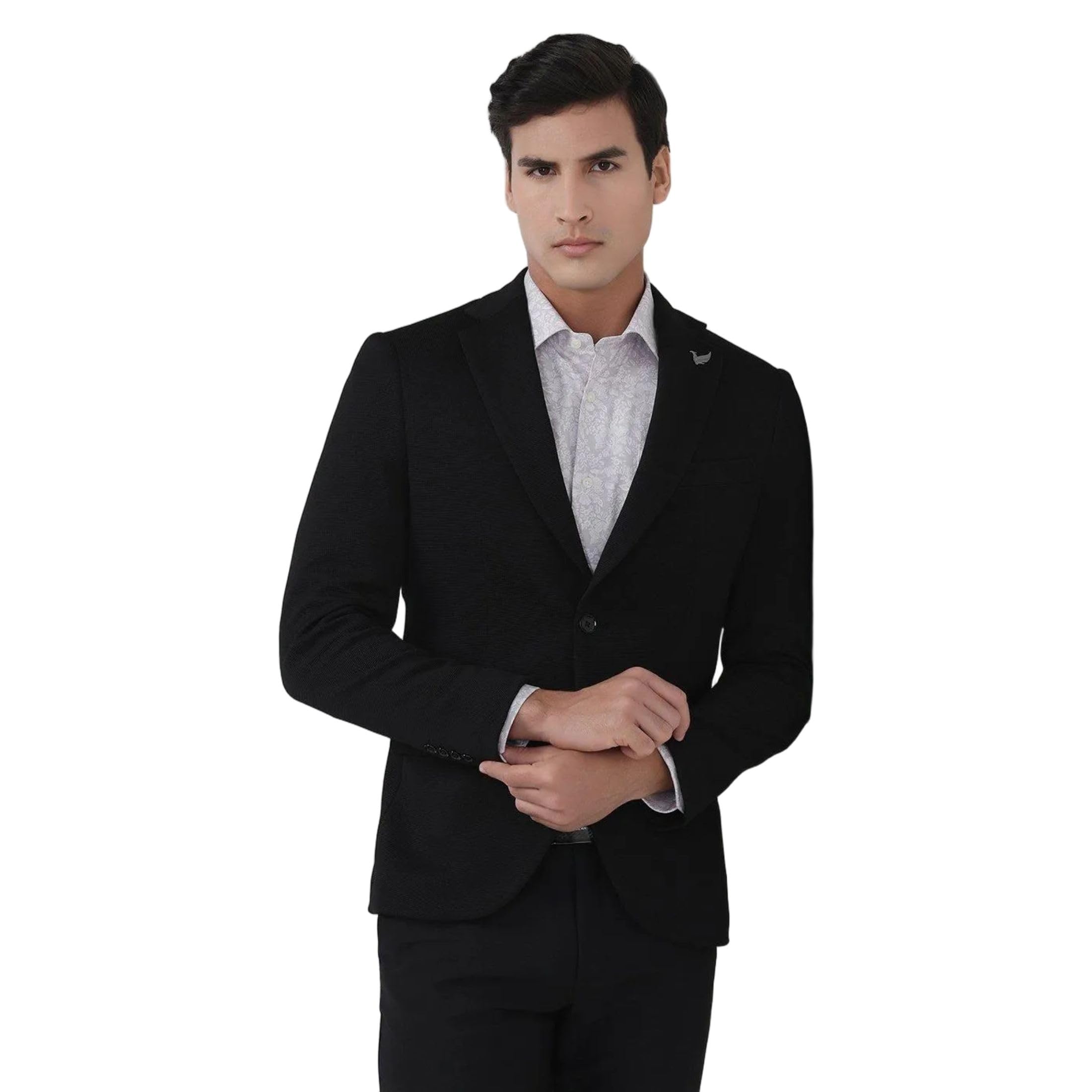 blackberrys Men Poly-Blend Black Textured Slim Fit Blazer-picture-33