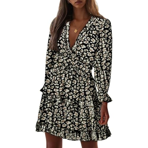 Dokotoo Womens 2024 Spring Summer Deep V Neck Ruffle Floral Flowy Mini Dress