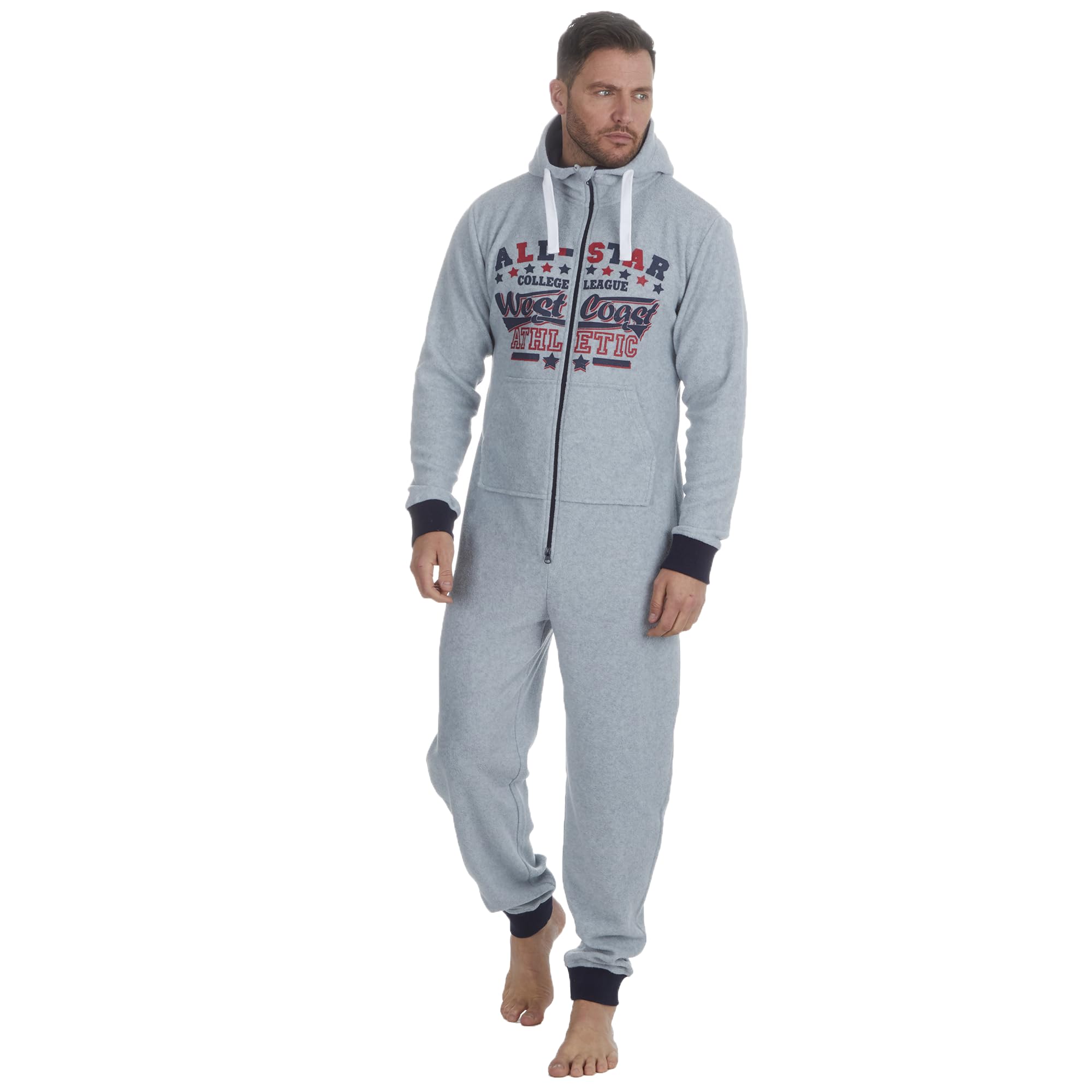 Nikaro Mens Snuggle Hoooded New York Onesies All In One Jumpsuit (L-XL) Grey