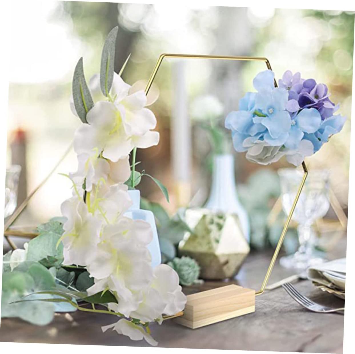 Alipis 10pcs Hexagonal Metal Floral Centerpiece Wedding Table Decor DIY Wreath Ring Base