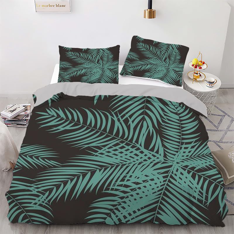 Parure de lit 140x200 microfiber impression 3D plantes bleu marine haute densité