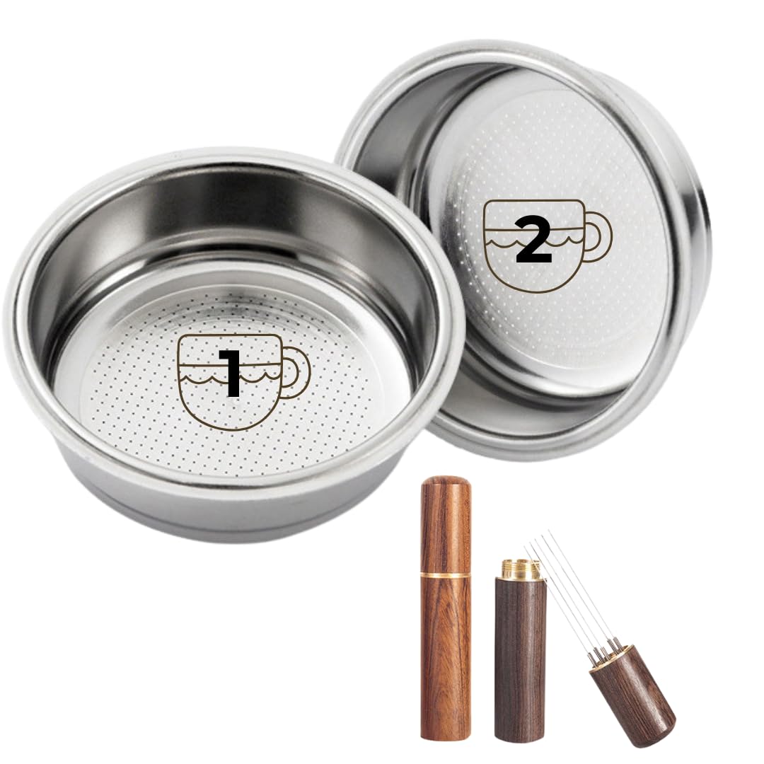 LUXEPRO 2 piezas de repuesto filtros de café presurizados 51mm de acero inoxidable para 1 y 2 tazas compatible con cafeteras Cecotec, Ufesa, Breville con herramienta distribuidora de café