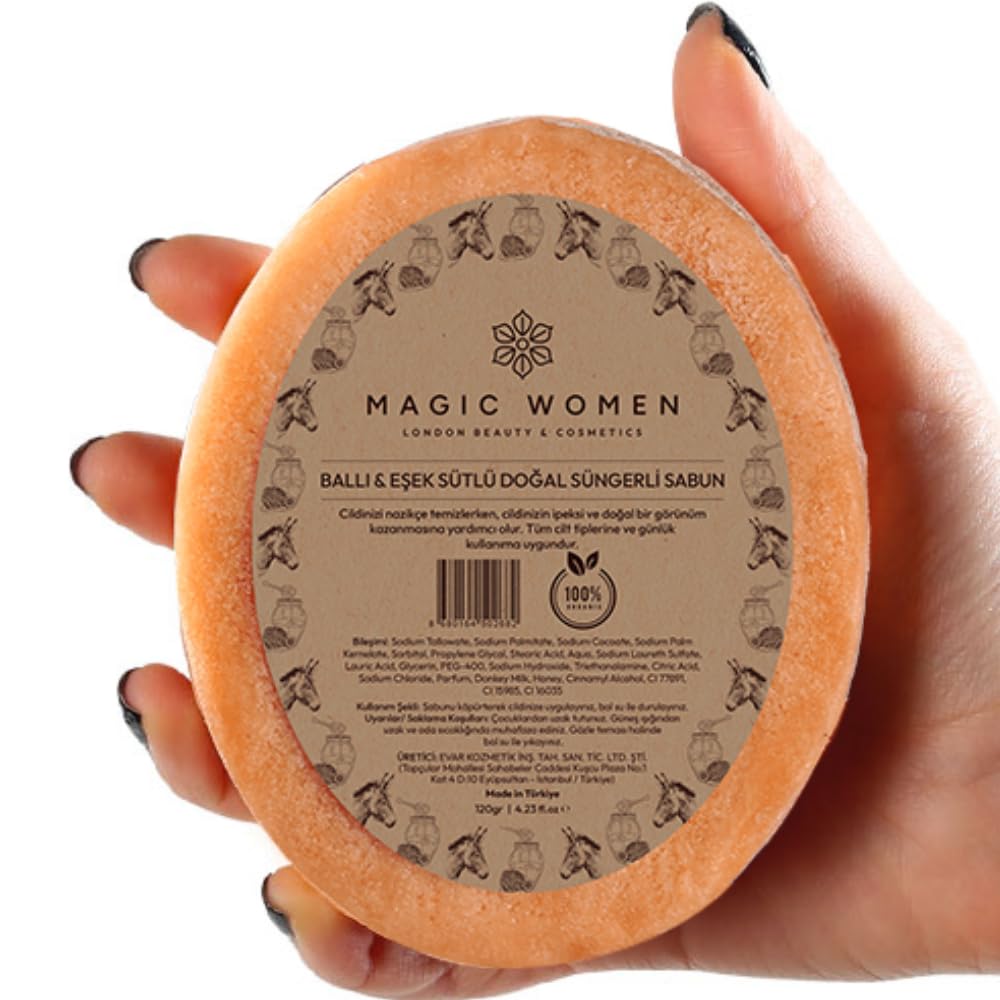 Soap Sponge - Cleansing Shower Scrubber - Cleaning Bath Wash Scrub - Massage & Lather Foot, Elbow, & Face - Bathroom Accessory 120 g (Honey Donkey