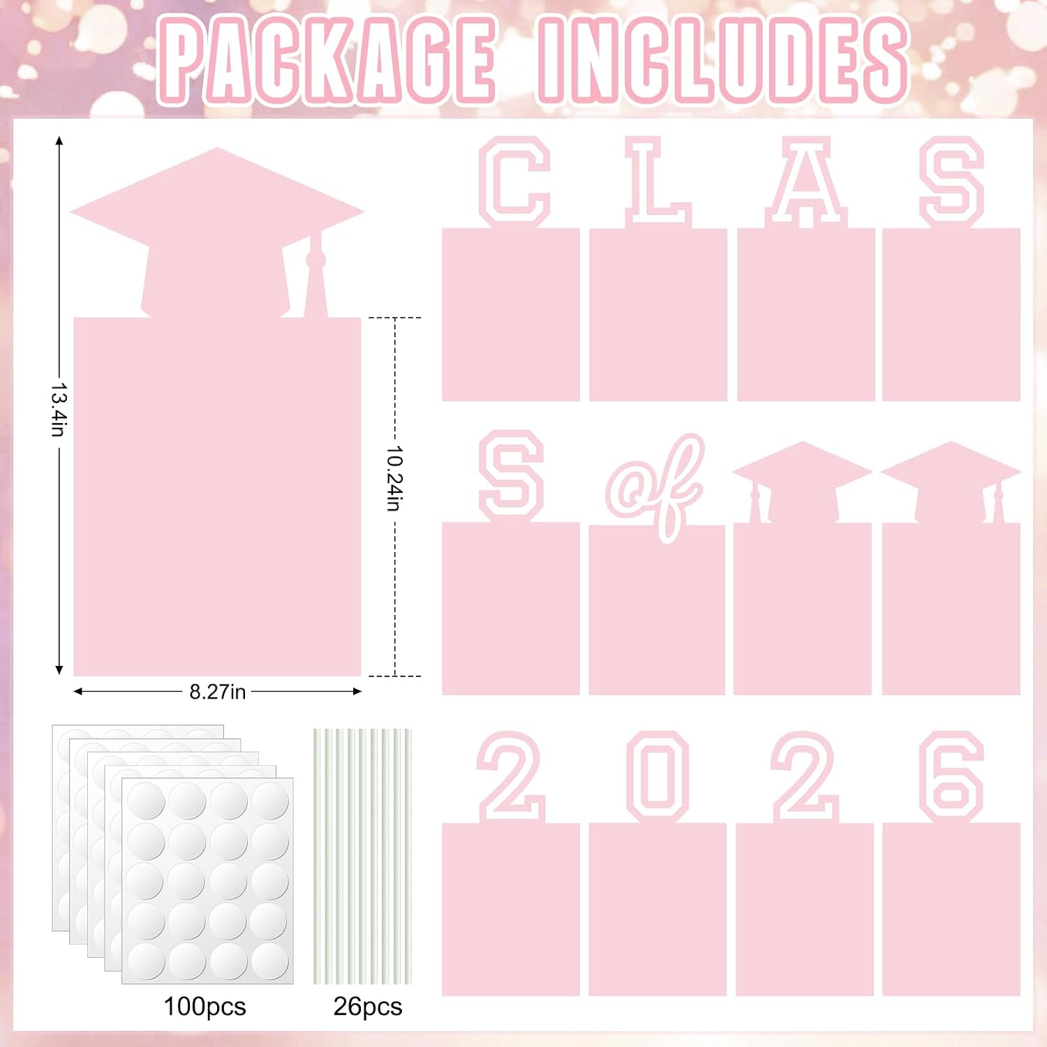 12 Pcs Graduation Photo Yard Sign Decorations 2026, K-12 Grade Graduation School Picture Frame Lawn Sign with Stakes for Kindergarten Middle High School Class of 2026 Grad Party Decorations, Pink