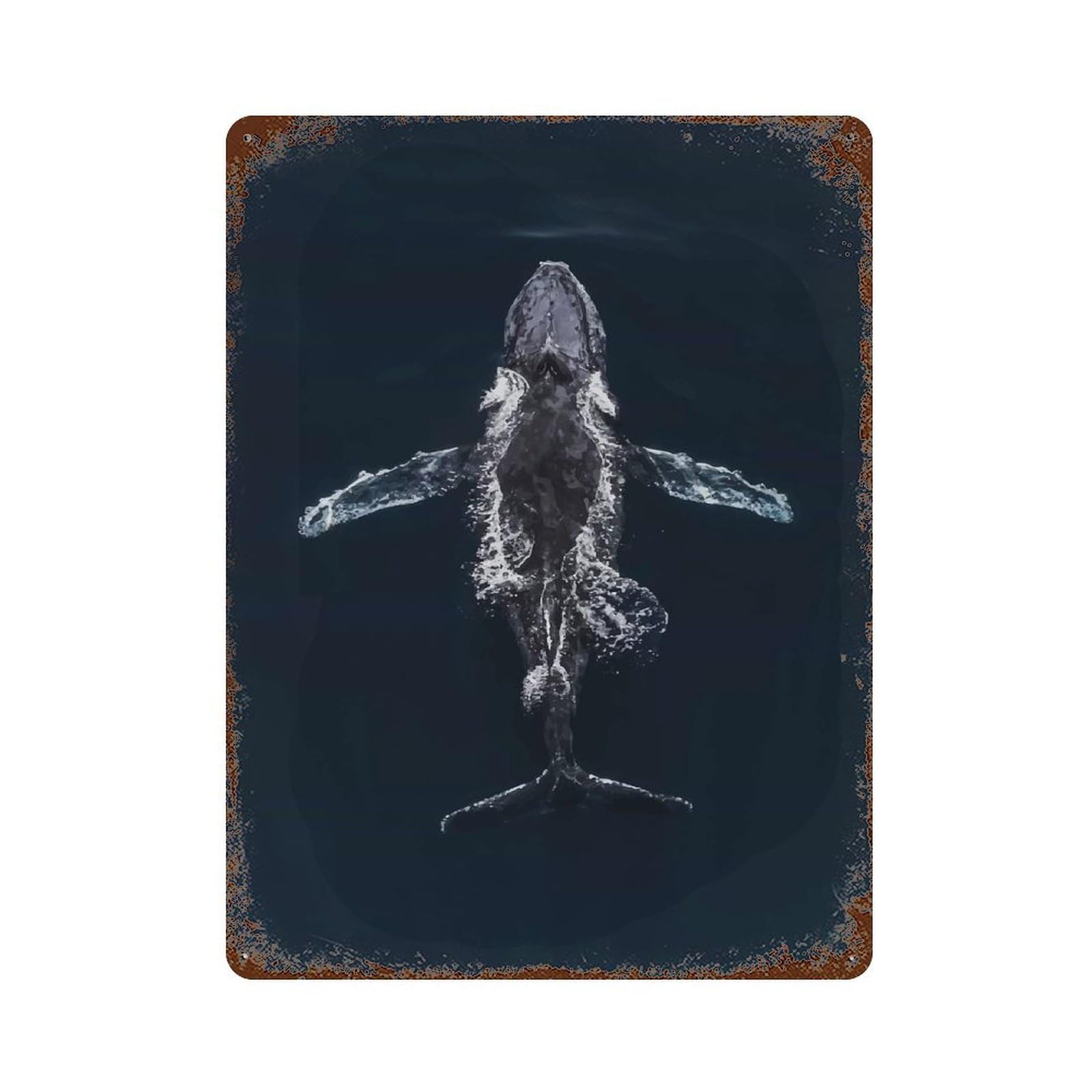 Humpback Whale Underwater Vintage Metal Tin Sign 15.7"x11.8", Industrial Home Decor for Garage, Pub Or Kitchen