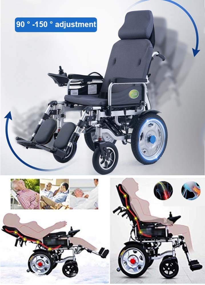 Carrozzina elettrica portatile e confortevole per carichi pesanti con poggiatesta Carrozzina elettrica portatile pieghevole e leggera con telecomando Alimentazione elettrica o manipolazione manuale