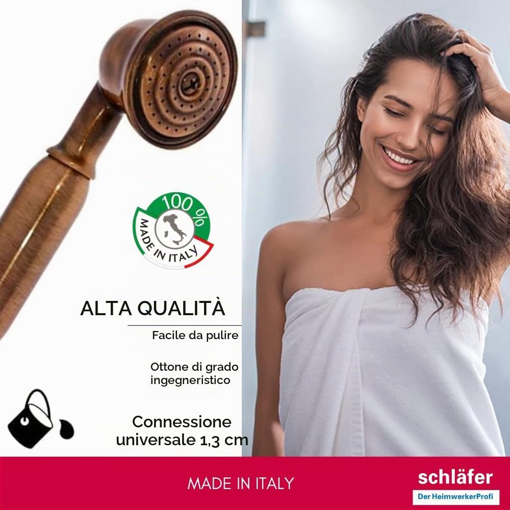 Schläfer 81132110 | Soffione Doccia Anticalcare, Doccino per Doccia Universale Stile Retrò, Cornetta Doccia, Telefono per Doccia, Finitura Rame Antico