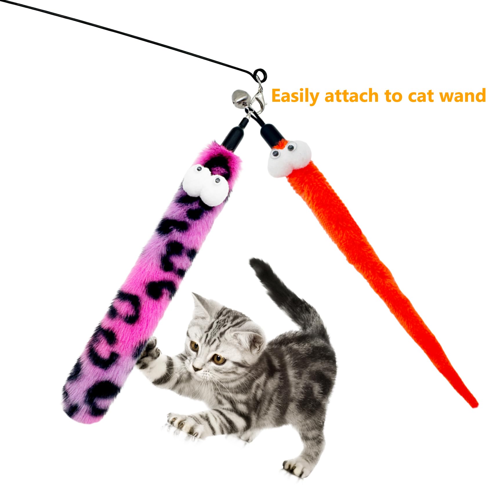 Varita de gato de repuesto de gusano de plumas, 10 piezas de accesorios de varita de gato, serpientes surtidas, gusanos, plumas, juguete de repuesto para gatos de interior (B)