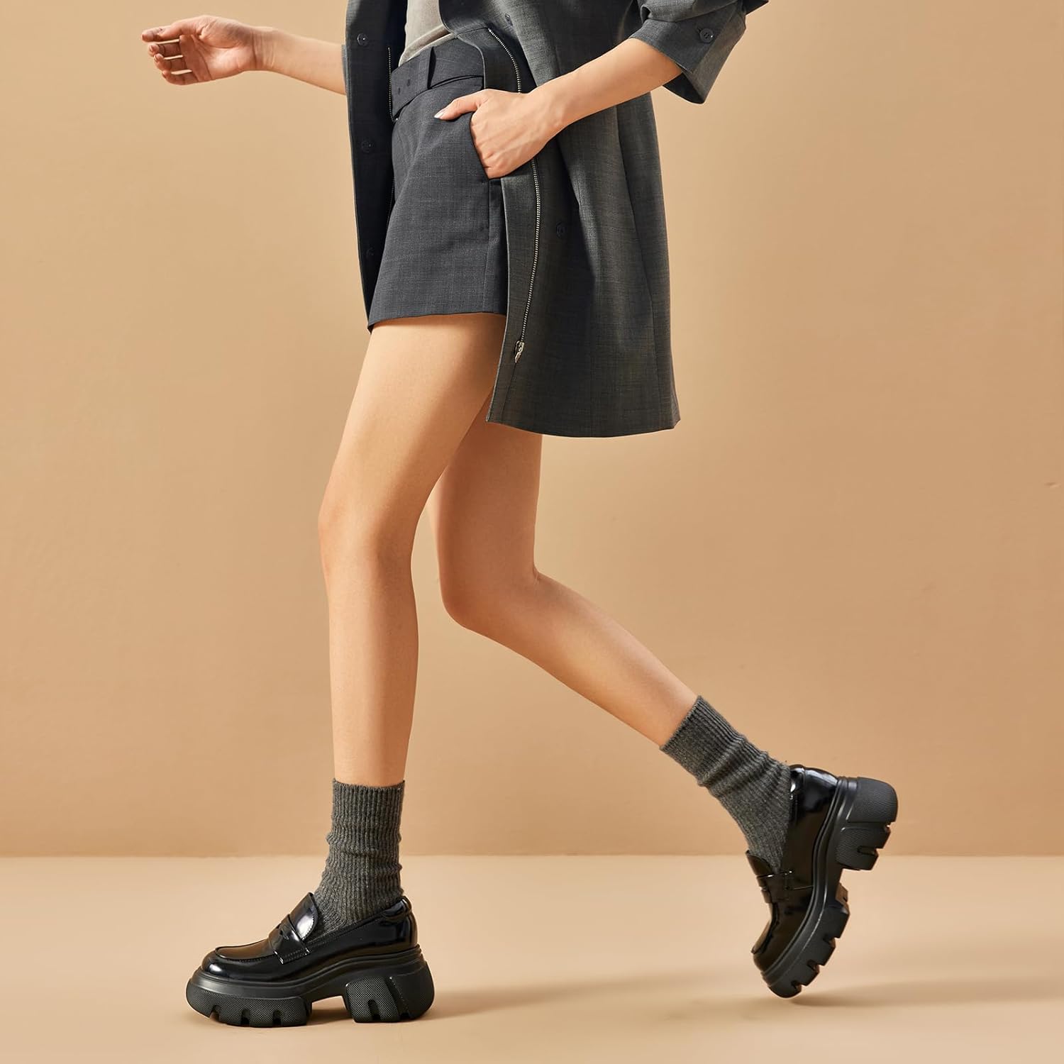 BEAU TODAY Platform Penny Loafers for Women, Women’s Leather Chunky Heel Slip-on Loafers, Non-Slip Design, Comfortable Business Casual Round Toe Loafer Shoes - Image 3