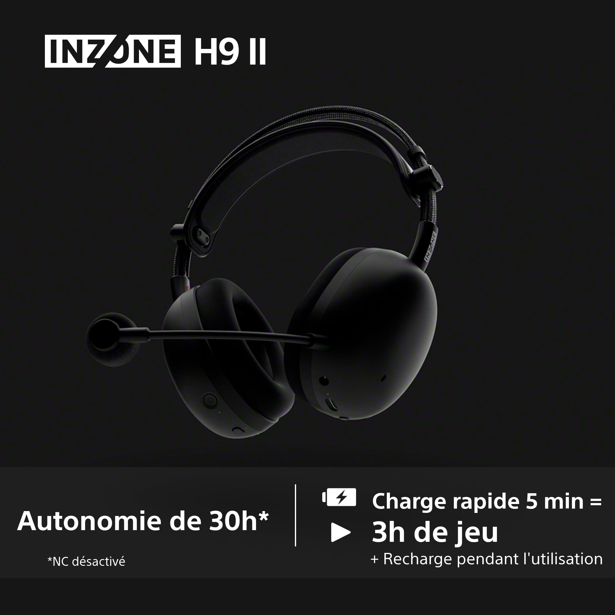 Sony INZONE H9 II- Casque Gaming PC sans Fil à réduction de Bruit Sony, léger, Micro cardioïde IA détachable, 2,4 GHz et Bluetooth, Housse Souple, pour PC, PS5, Switch et Mobile, Blanc