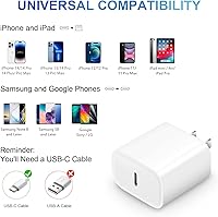 Vista 4 de Cargador para iPhone de carga rápida USB C, cargador tipo C, cargadores de pared PD de 20 W con cable de 6 pies para iPhone 14/14 Pro Max/13/13