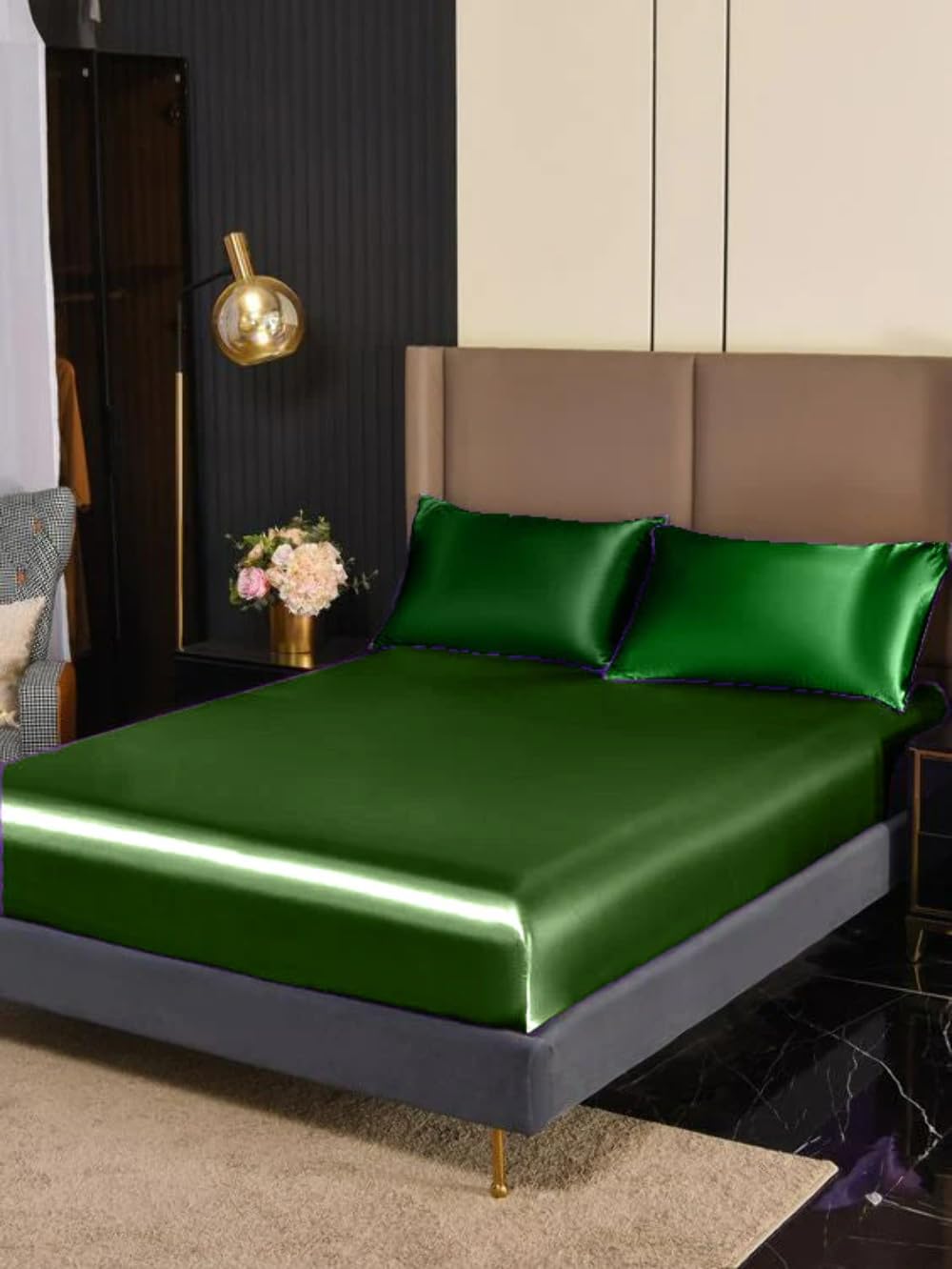 FabricFactory Juego de sábanas de satén modal color marrón, tamaño California King (183 x 213 cm)