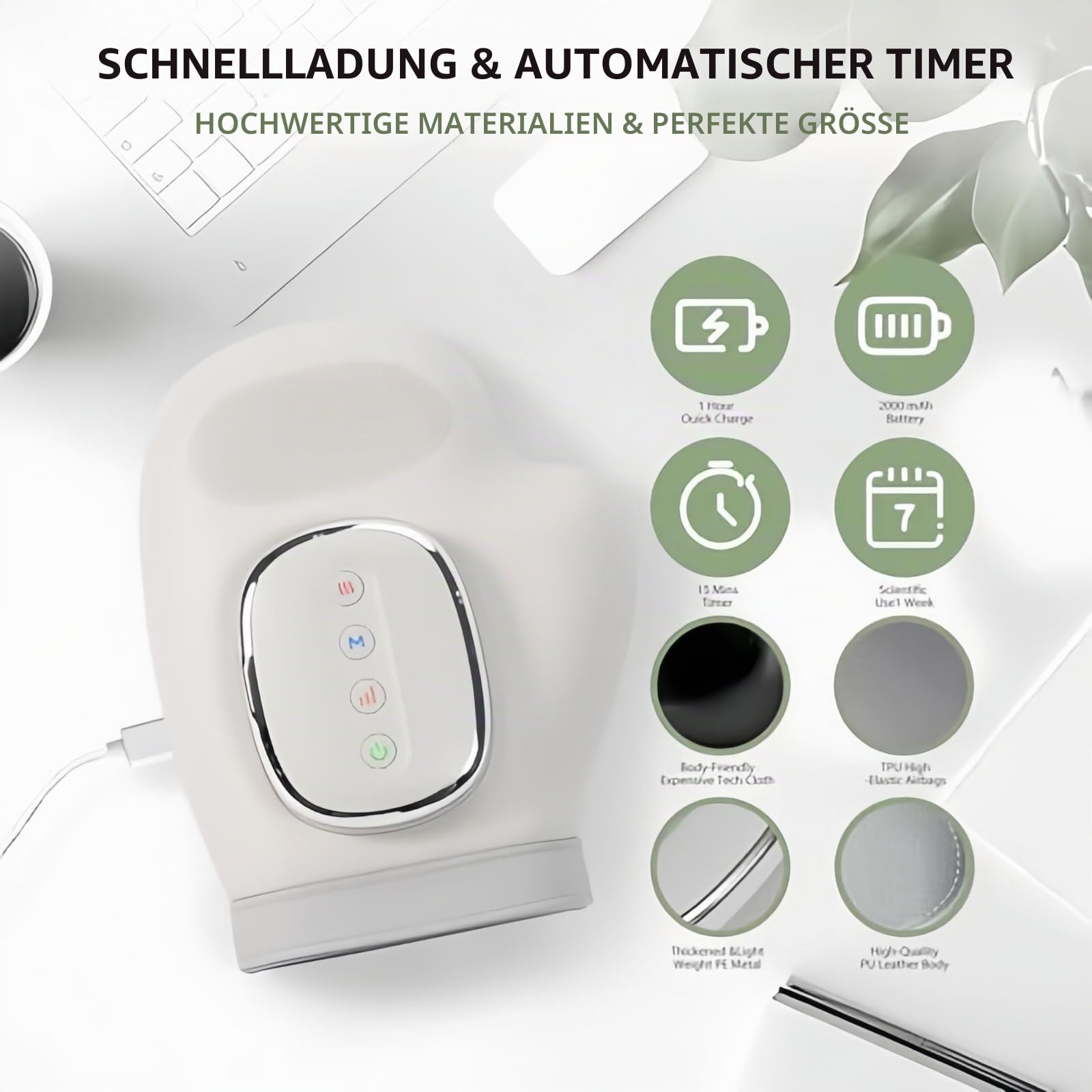 Handmassagegerät mit Wärme & Kompression—Entspannung auf Knopfdruck,Elektrisches Massagegerät Mit 5 Intensitäten Und 3 Modi,Automatische Timer Funktion Handgelenkmassage FüR Familie & Freunde (A)