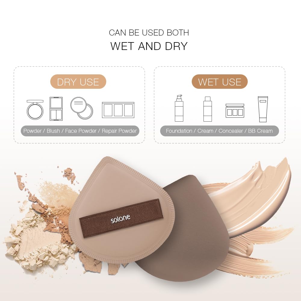 Solone Juego de 6 esponjas de maquillaje y polvos esponjosos – Esponja licuadora perfecta para base, corrector, crema BB y polvo para polvo suelto/fijador y control de aceite; apto para principiantes