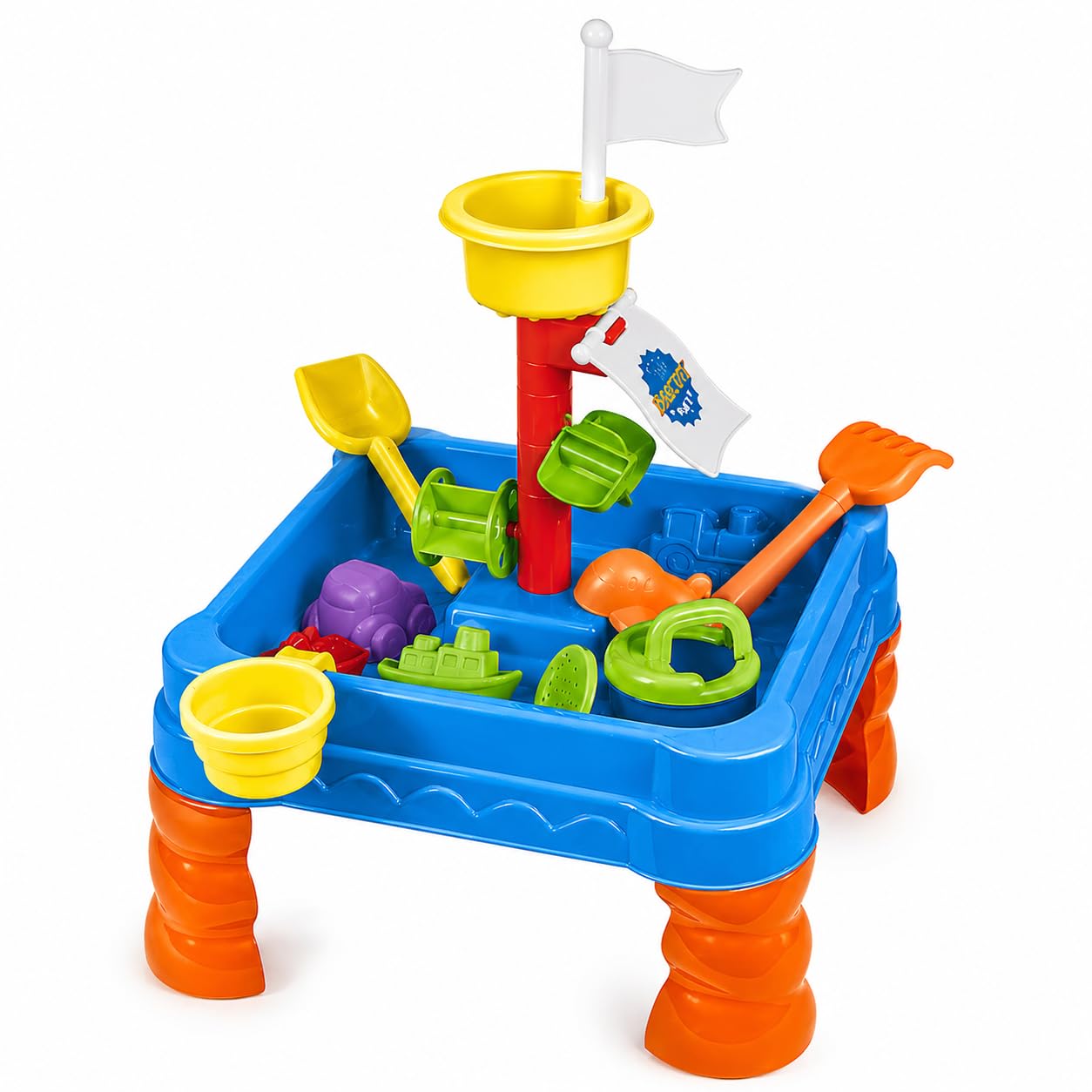 Quickdraw Kids Sand and Water Table with Water Mill – 16 Piece Accessories Blue Outdoor Sensory Play Table for Toddlers Boys Girls - Garden Water Play Set Sandpit Activity Table