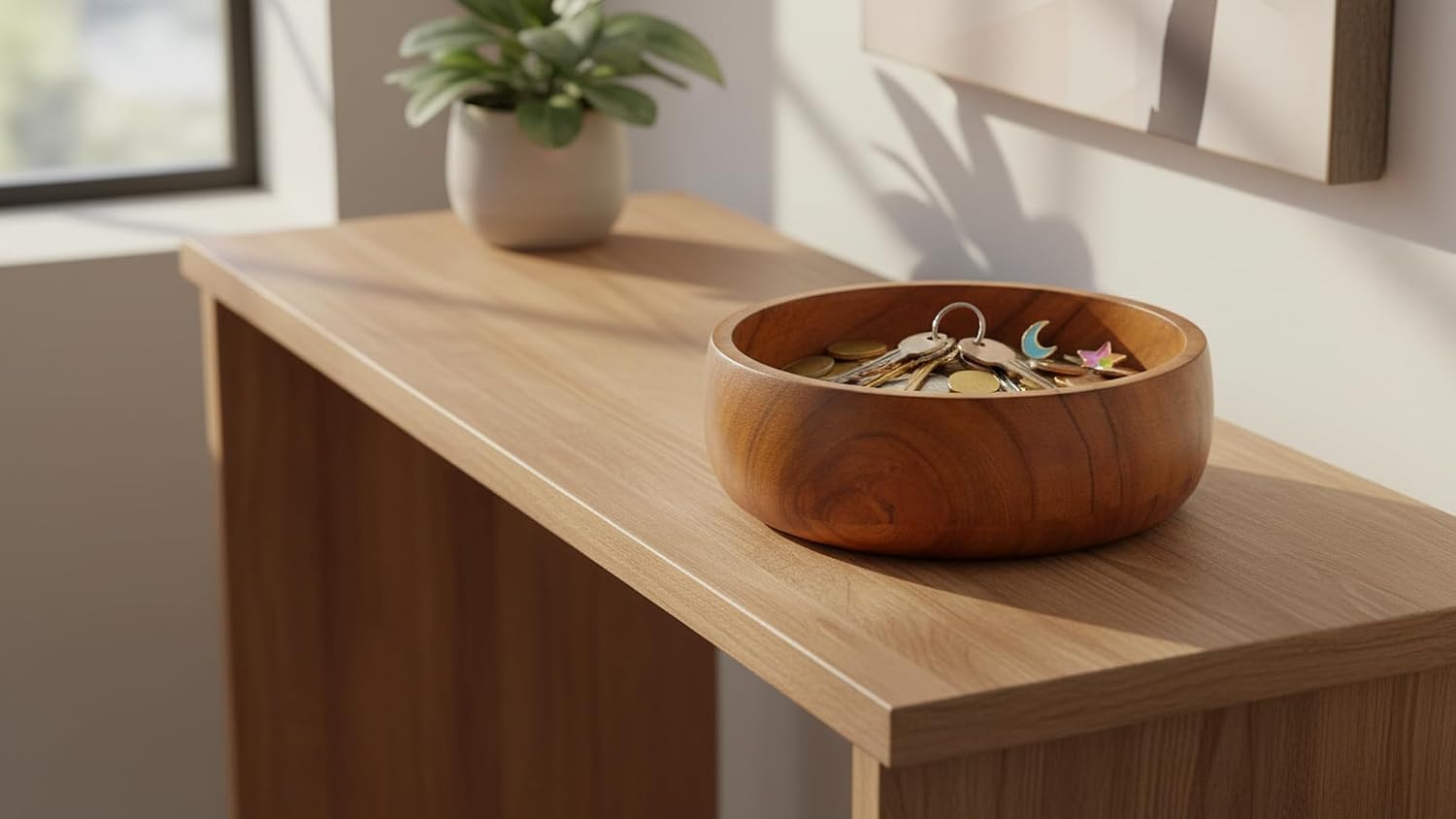 Handmade Wooden Snack Serving & Key Bowl, Decorative Countertop, 8 x 2 Inch