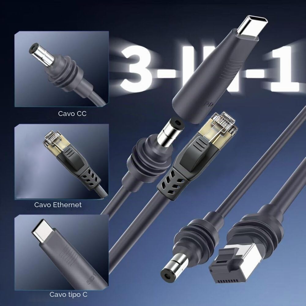 Elfcam - Cavo 3-in-1 da 10m per Starlink Mini – Alimentazione USB-C + Starlink Mini Standard, Connettore RJ45 CAT6 per Rete Estesa, 10 Metri