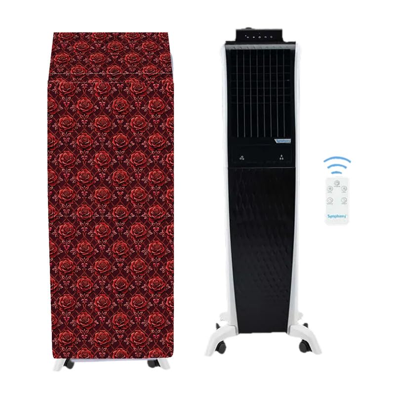 Image of PVC Cooler Cover Suitable for Symphony Diet 3D 55i+ 55-Litre Room Air Cooler Waterproof, Dustproof, Size (HxWxD) 134.62X41.91X48.26 Cm, Red Flower.