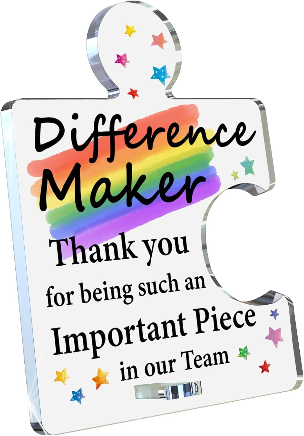 Team Appreciation Gifts for Employees, Thank You Gifts for Coworkers Employees Staff Difference Maker Definition Rainbow Acrylic Puzzle Sign Office Decorations