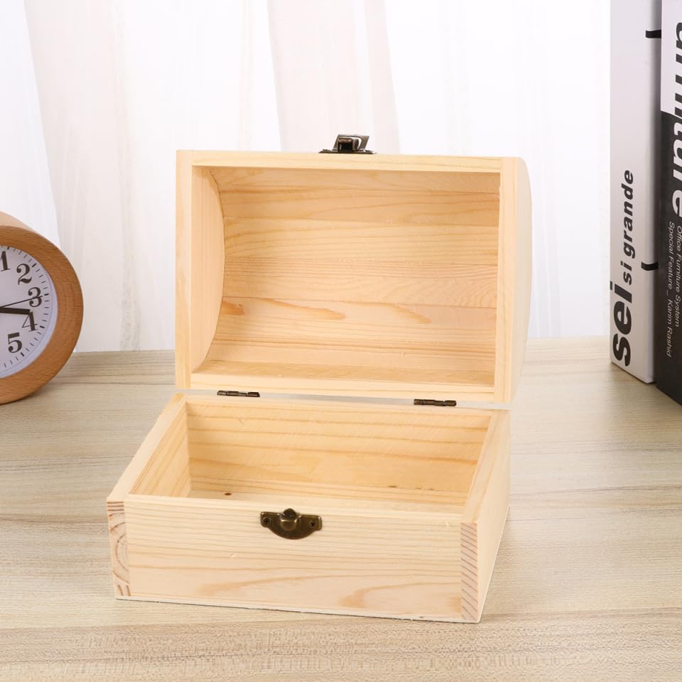 Image of Healifty Unfinished Wooden Craft Box Arched Diy Graffiti Storage Case with Lock for Home Shop for Adults Boy Girl Craft Projects