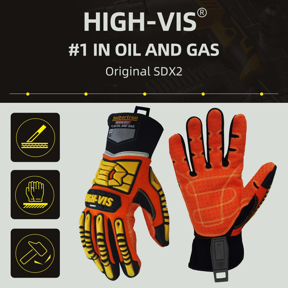 Seibertron High-Vis SDX2 Resistant Reducing Anti-Impact Mechanics Heavy Duty Safety Rescue Gloves CE EN388 4232 XXL with 1 Black Glove Clip - Image 3