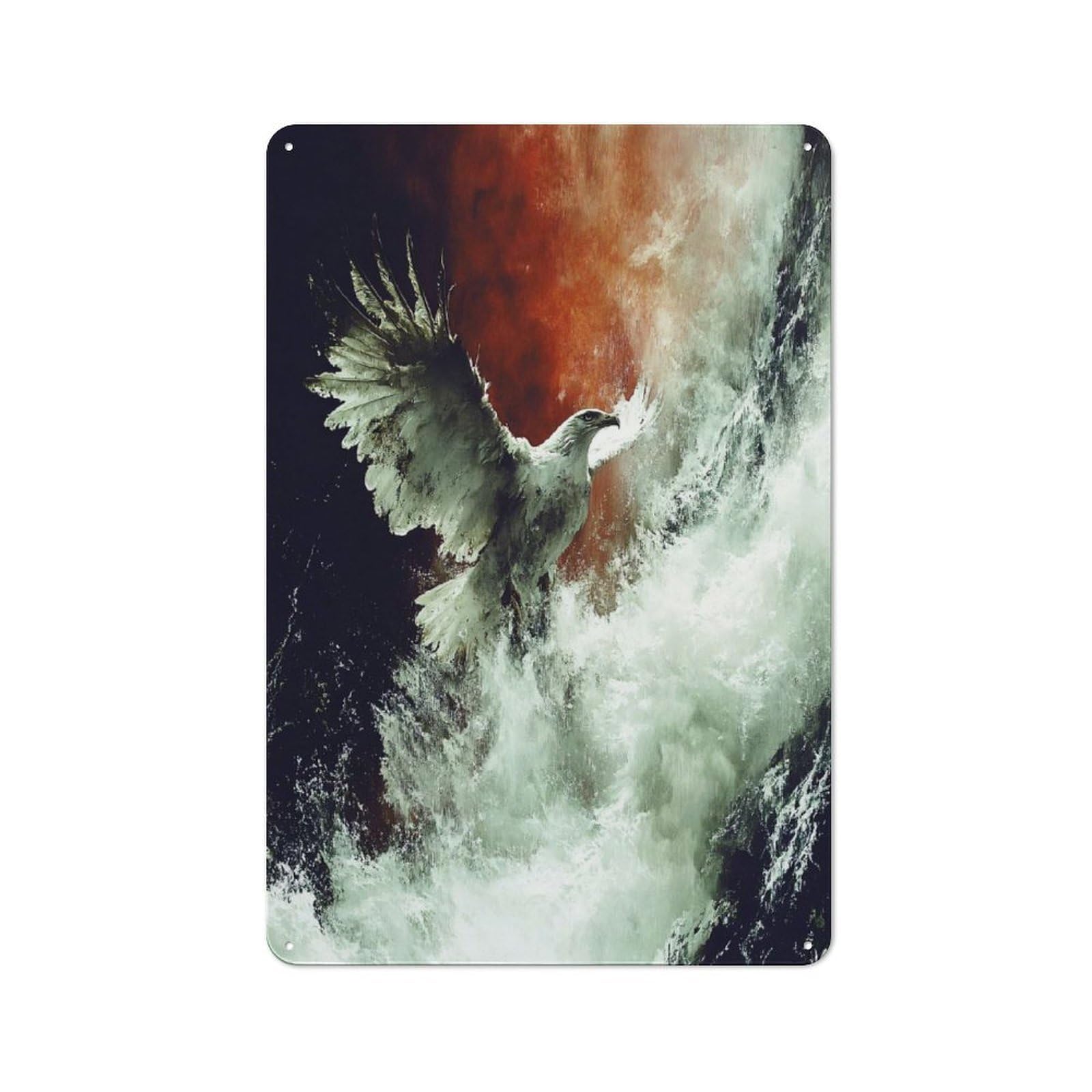 Junmoney Style-4 Smart Tin Sign 30X20cm Featuring Eagle Soaring Over Turbulent Waters, Office Wall Decor For Workspace, Cafe, Shop Or Desk Area
