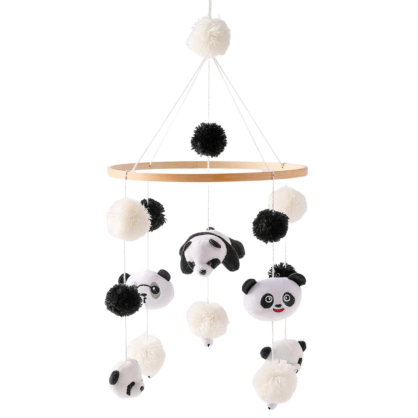 Mobile Baby Windspiele Panda, 3D Mobile Babybett Holz mit Glocke, Neugeborenen Bettglocke mit Filzbällen, Perfekt als Geschenk zur Geburt (B)