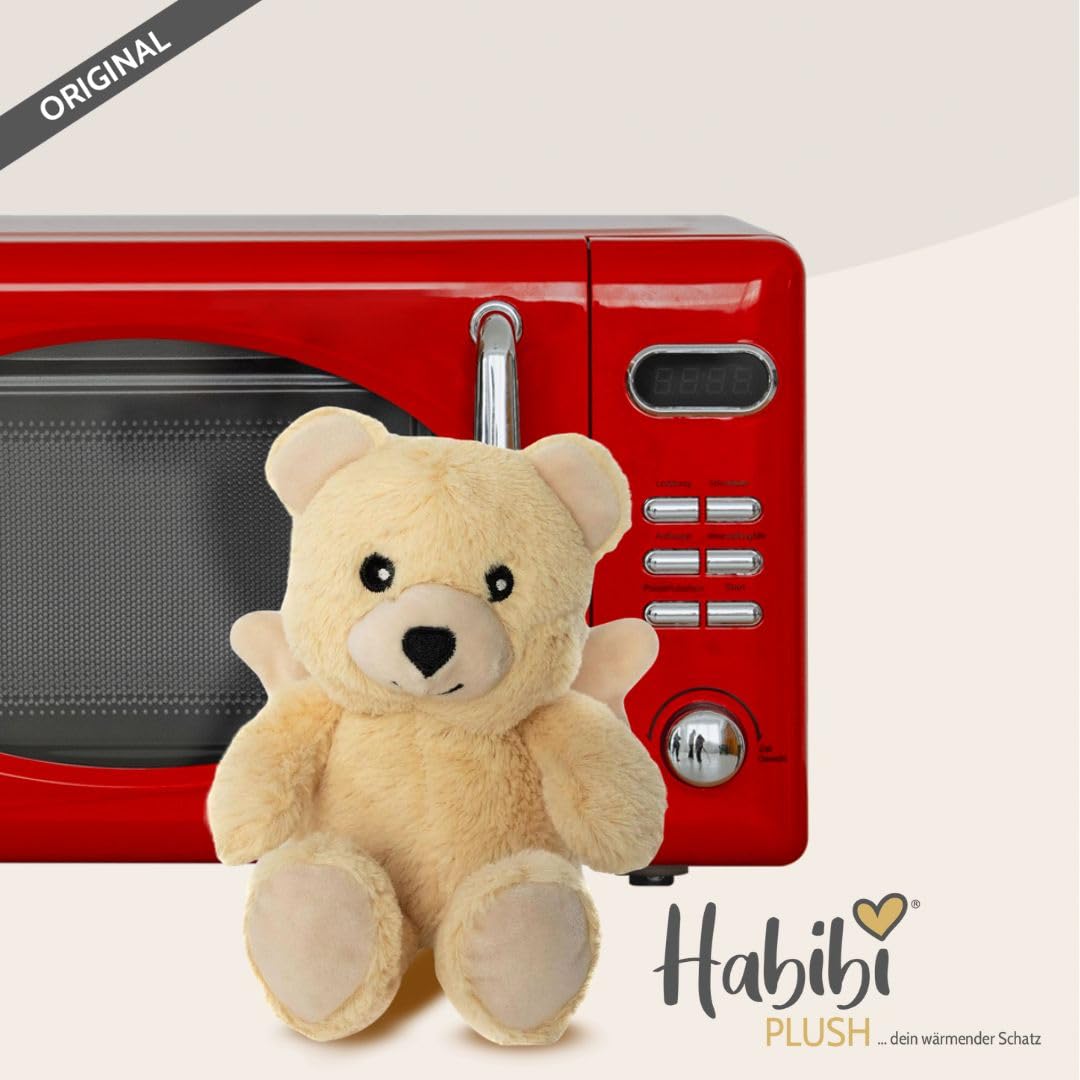 Habibi Premium Midi Deluxe – 2032 - Orso angelo custode con ali con sacchetto di grani estraibile, cuscino termico per riscaldare nel forno a microonde