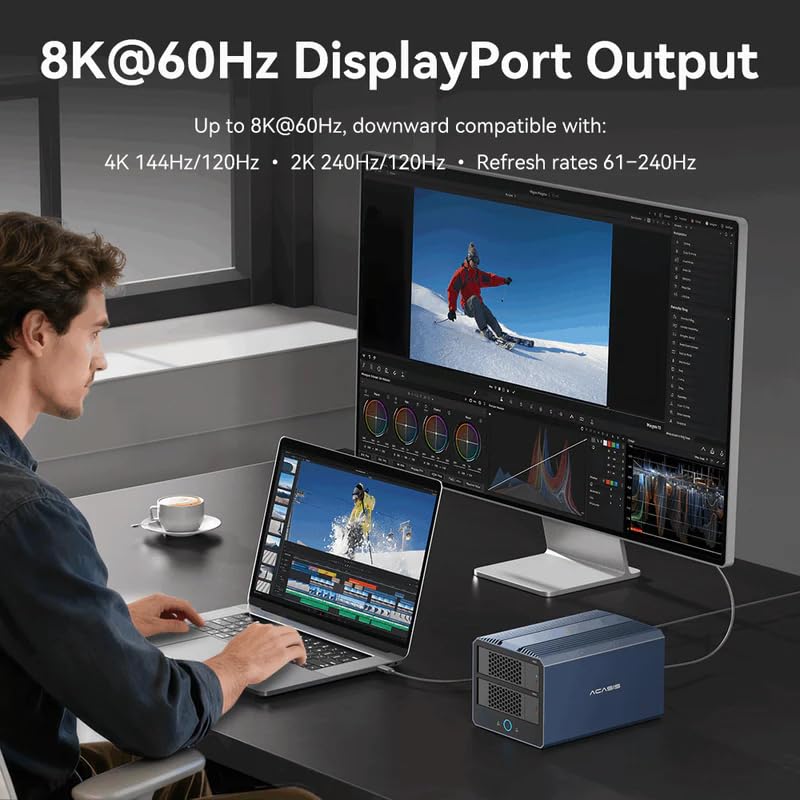 Image of ACASIS 40Gbps 4-Bay (2 HDD + 2 SSD) Hybrid HDD & NVMe Enclosure, Support 4 RAID Mode, in-Built Cooling Fan, 8K DisplayPort Output, Up to 76TB Storage